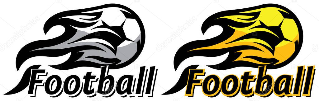 A set of two templates with soccer balls and flames. Elements for design. Colored vector illustration.