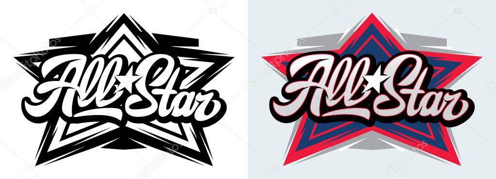 Two templates with calligraphic inscription All Stars. Vector editable illustration. Element for business card design, style, website, print on a t-shirt.