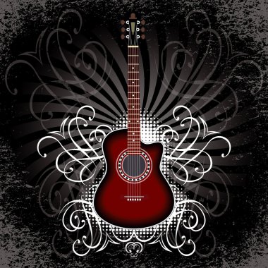 siyah arka plan üzerine akustik gitar ile banner