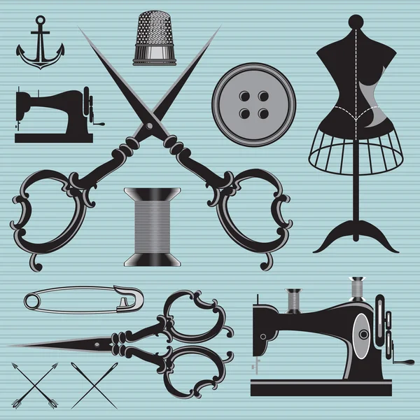Set of items and equipment to topics tailor, clothing, repair Stock Illustration