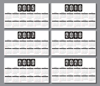 Takvim kılavuzu 2015, 2016... 2020 için kartvizit