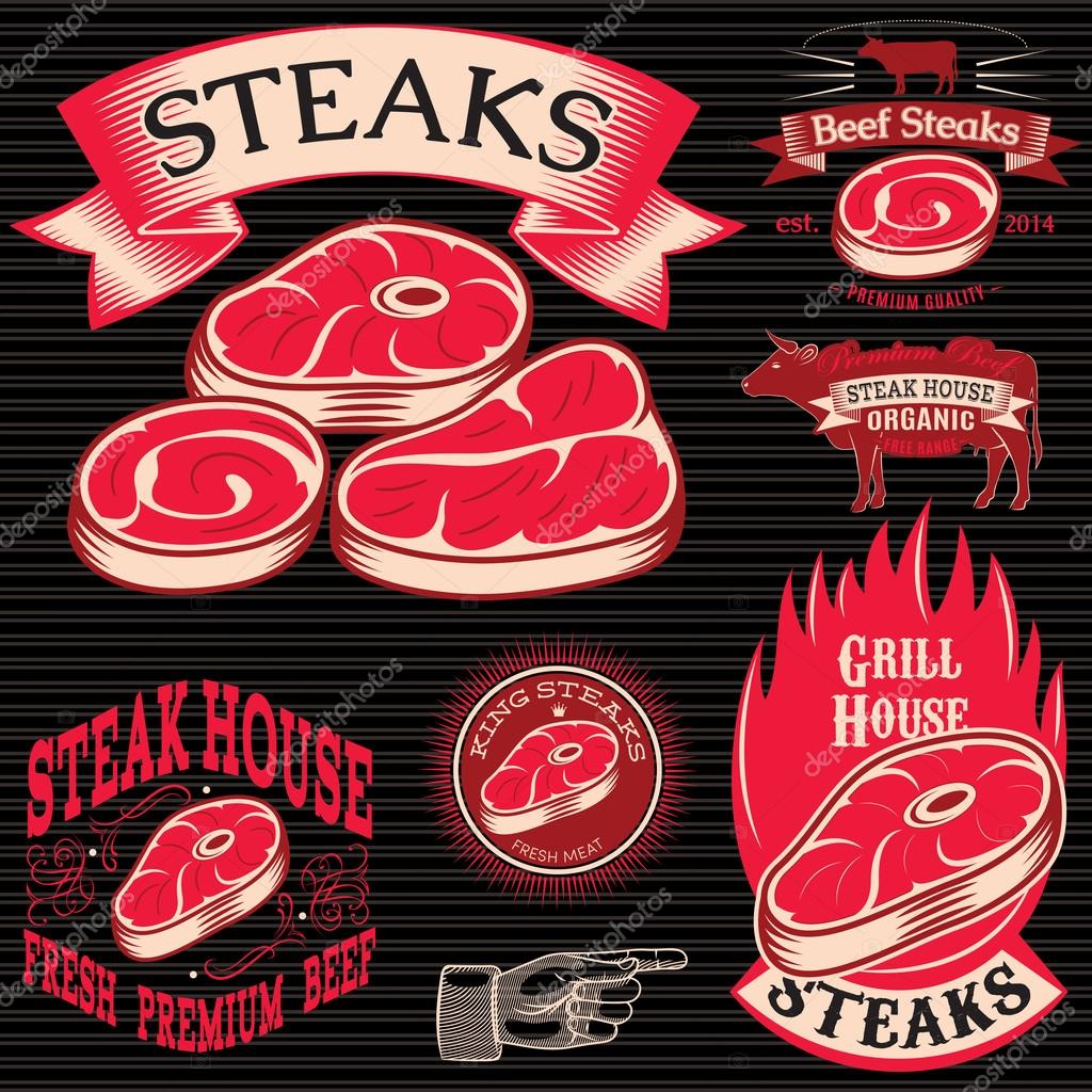 Set vector template for grilling, barbecue, steak house, menu
