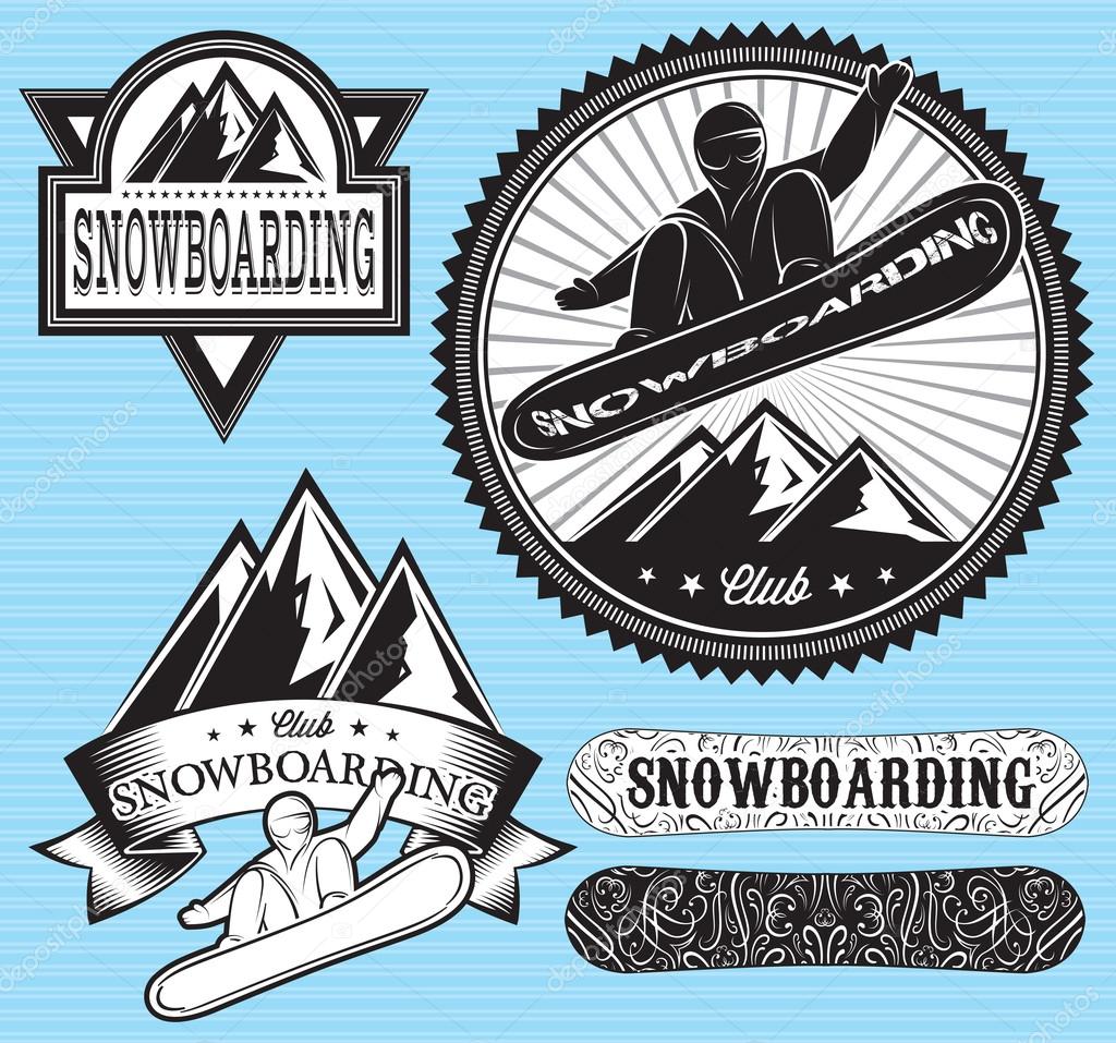 Set of templates badges for extreme sport, snowboarding
