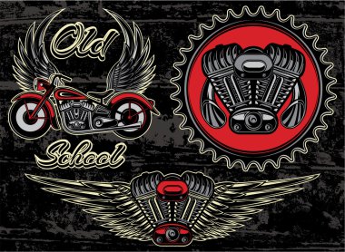 Motosiklet konulu retro amblem seti