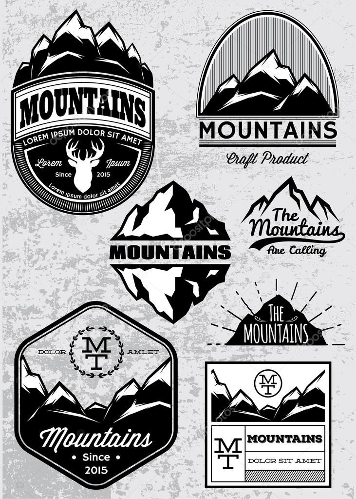 Set of templates for emblems with different mountains