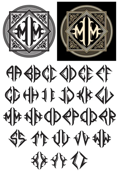 Art Nouveau tarzında tam bir alfabe ile vektör monogram