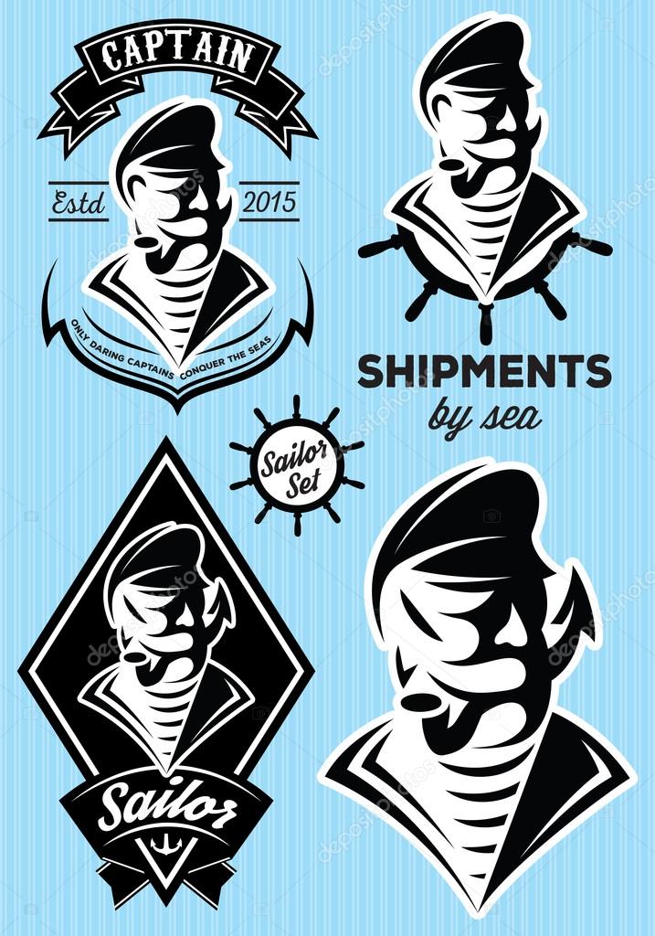 Vector sea captain with a mustache for design