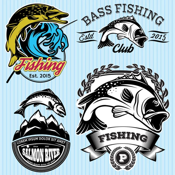 Balıkçılık pike, somon, levrek için Amblemler ile kalıplarının ayarla