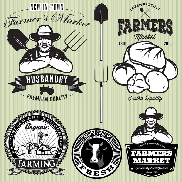 rozetleri ile çiftçi ve sebze çiftçiler dükkanı için ayarla