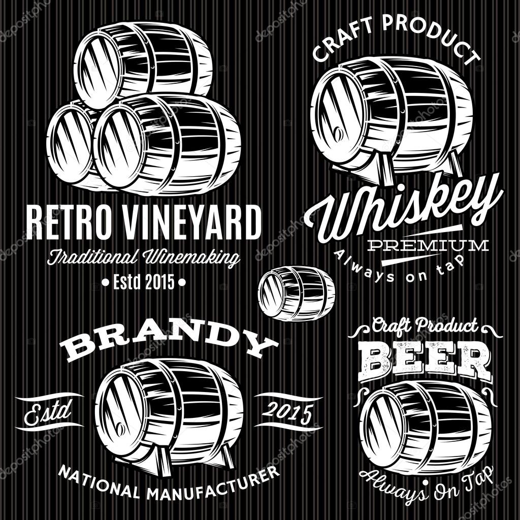 Set of vector patterns for monochromatic emblems with barrels