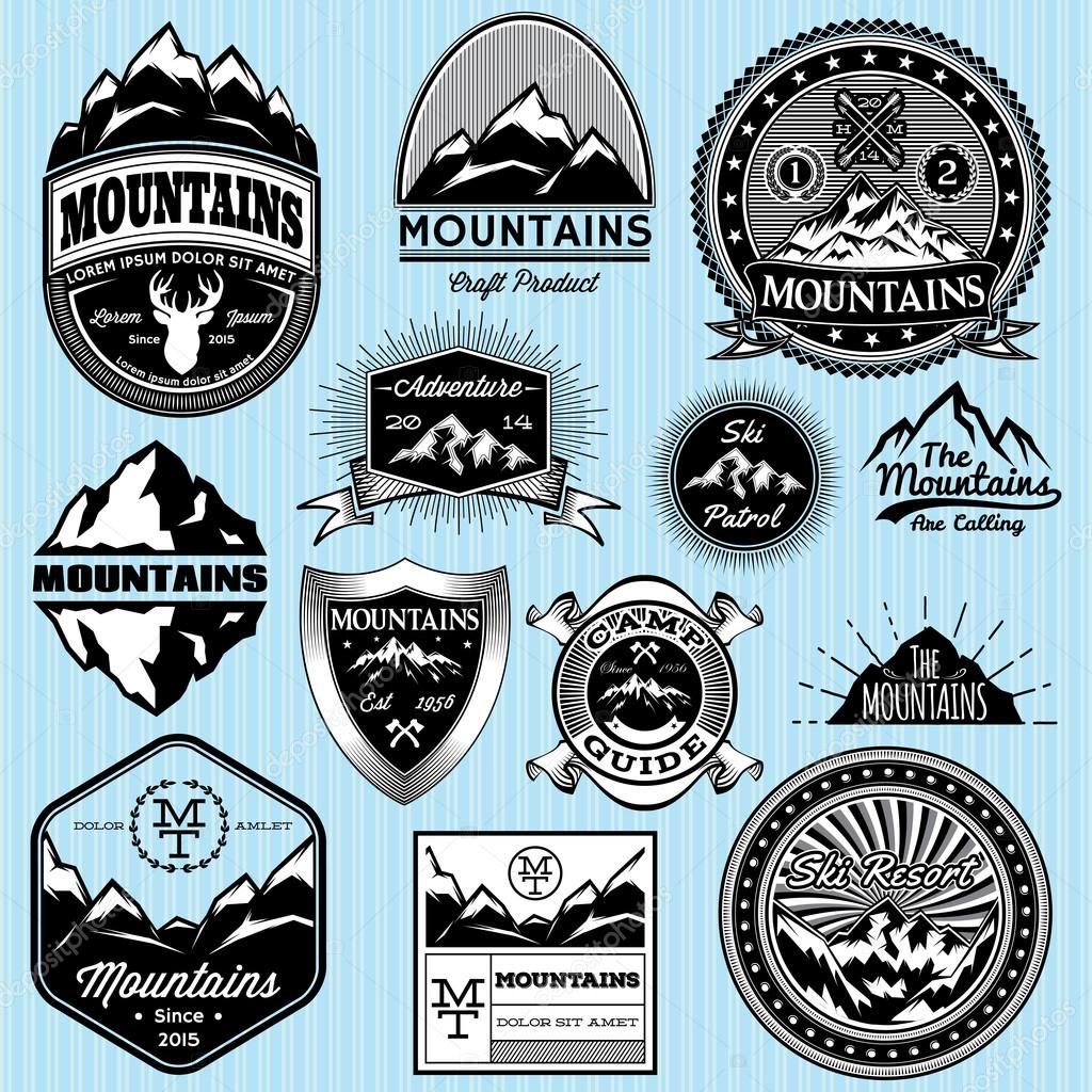 Set of vector templates for emblems with different mountains