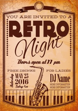 Retro poster Pano saksafon ve piyano için