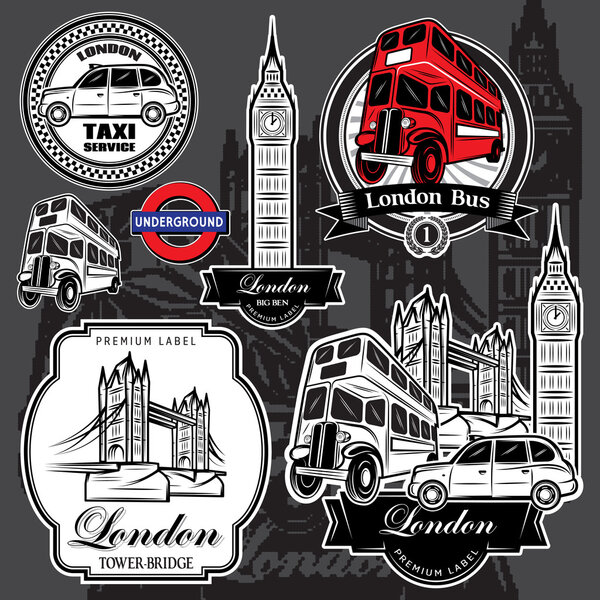 vector set premium labels from London attractions