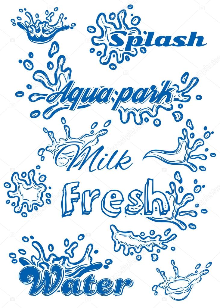 Set of vector template with elements of the water for milk, juice, pure water