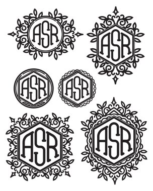vektör retro desenleri Monogram çiçek elemanları ile ayarla