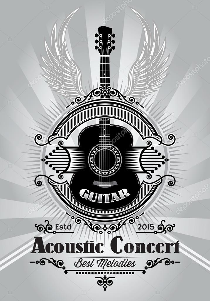 Stylish retro poster with a guitar for the concert billboard