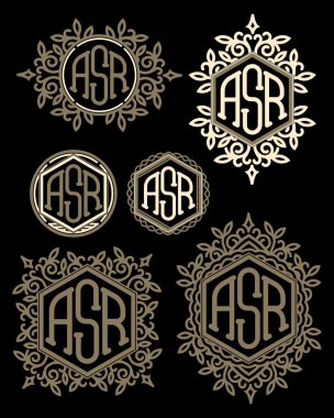 vektör retro desenleri Monogram çiçek elemanları ile ayarla