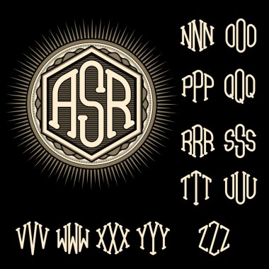 Dekorasyon şık retro monogram harfler kümesi