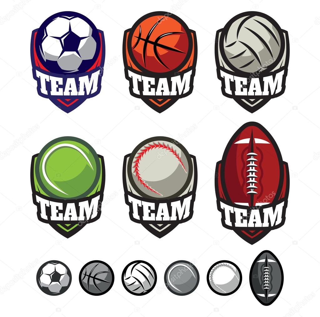 Template logos for sports teams with different balls