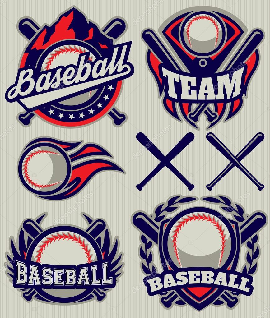 Set of sports template with ball and bats for baseball