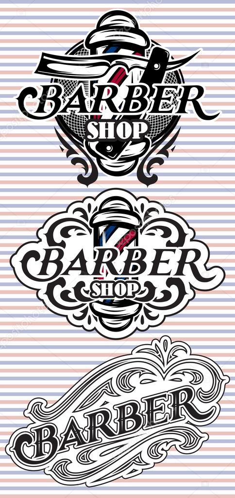 Set of retro badges with ornament for Barbershop