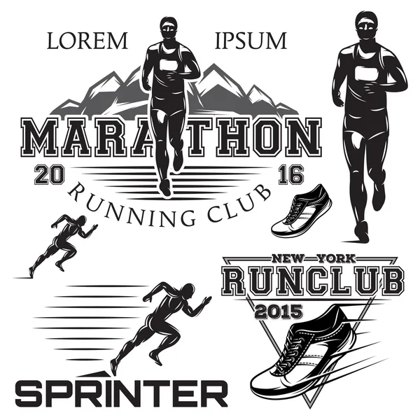 sprint ve maraton için siyah ve beyaz spor Amblemler ayarla