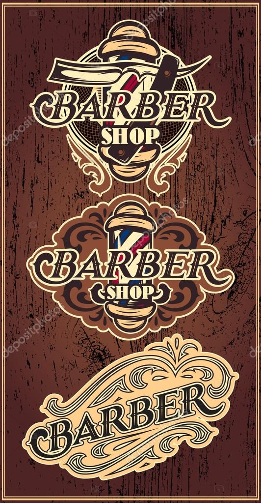 Set of retro badges with ornament for Barbershop