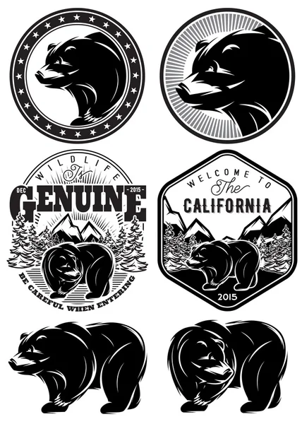 Set of stylish retro badges with bears forest mountains Stock Vector