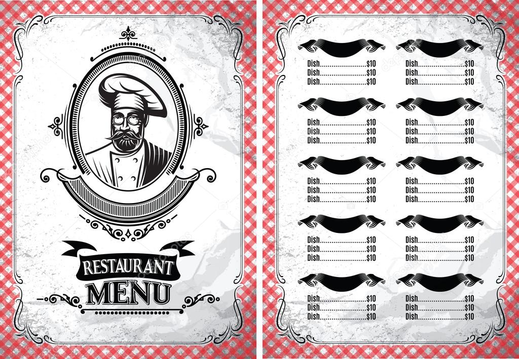 Stylish vintage vector template for a restaurant menu with chef in glasses