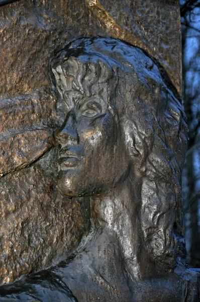 Bronze bas-relief of Victor Tsoi on the grave of the singer in St. Petersburg — Stock Photo, Image