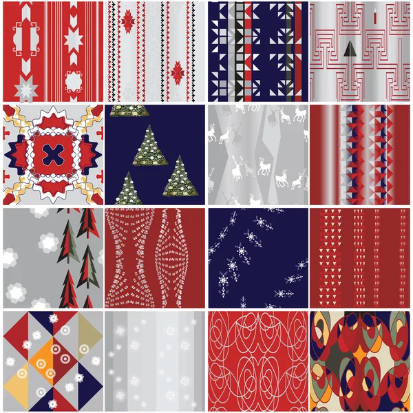 16 Christmas seamless patterns set — Stock Vector