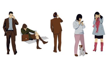 İnsanlar kümesi telefon ederek