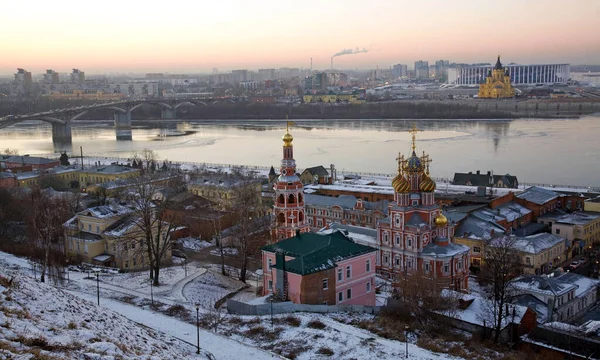 Panorama Hiver Nijni Novgorod Coucher Soleil — Photo