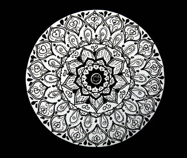 Flower Mandala Hand Painted Black White — Fotografia de Stock