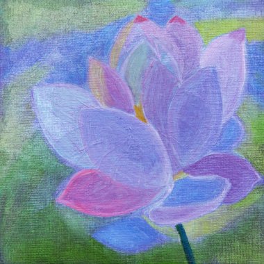 Lilüfer, tuvale parlak yağlı boyalarla boyanmış.