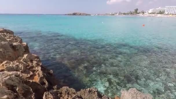 Transparent Emerald Sea Nissi Beach Ayia Napa Island Cyprus — Stock Video
