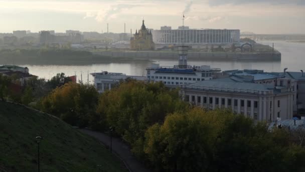 Niżny Nowogród Rosja Września 2021 Malowniczy Widok Jesienny Nabrzeża Fedorowskiego — Wideo stockowe