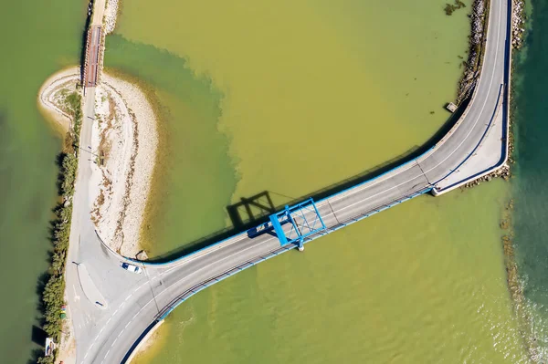 Puente Sobre Río Mirna Desembocadura Río Mar Adriático Sobre Vista — Foto de Stock