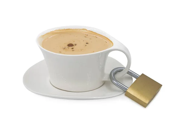 在验尸期间用挂锁锁住的咖啡或卡布奇诺咖啡 — 图库照片