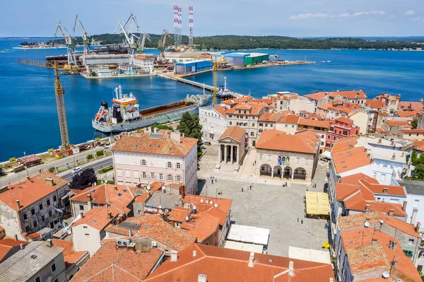 Aerial View City Square Forum Pula Background Remains Former Shipyard — Stock Photo, Image