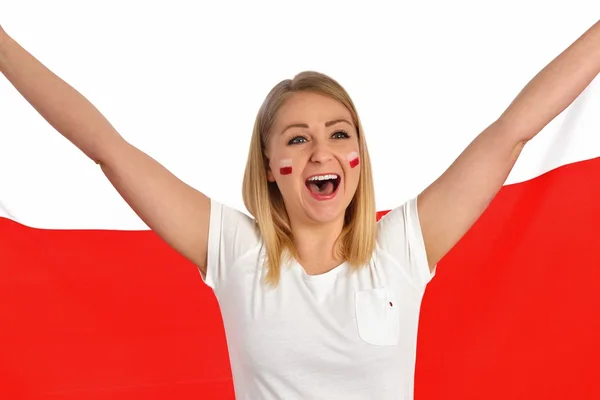 Polish fan cheers football team — Stock Photo, Image