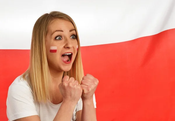 Polish fan cheers football team — Stock Photo, Image