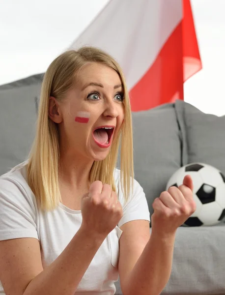 Polish fan cheers football team — Stock Photo, Image