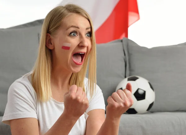 Polish fan cheers football team — Stock Photo, Image