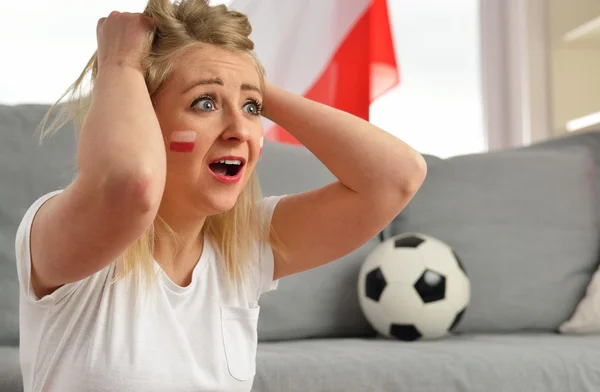 Polish fan cheers football team — Stock Photo, Image