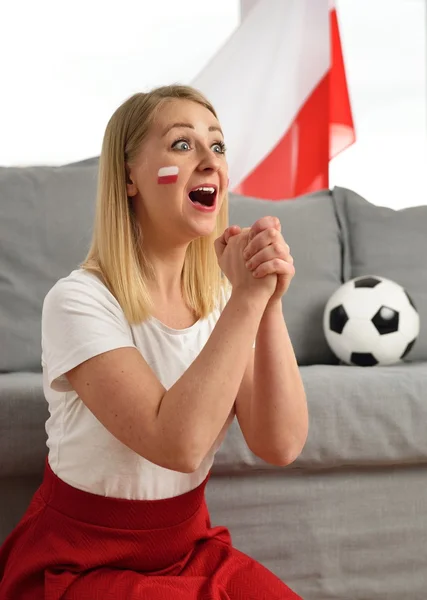 Polish fan cheering  team — Stock Photo, Image