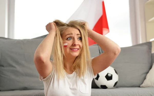 Polish fan cheering   team — Stock Photo, Image