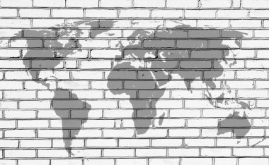 World map on brick wall. clipart