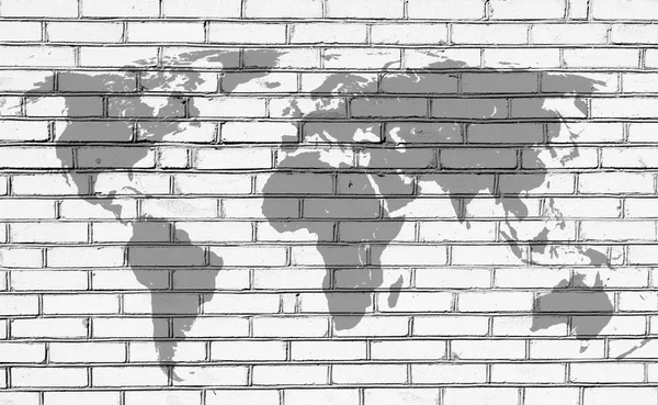 Mapa světa na cihlovou zeď. — Stock fotografie