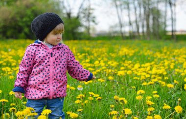 Young girl on meadow with flowers